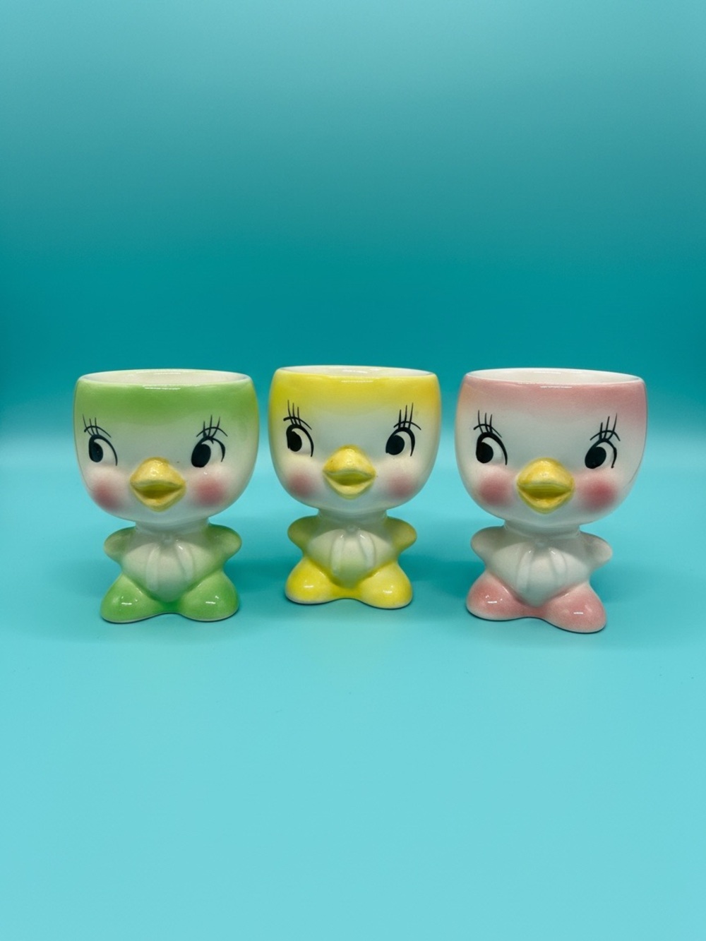 Vintage Pastel Color Baby Chick Egg Cup Lot of 3